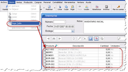 Ejemplo de Edición-Pegar Tabla