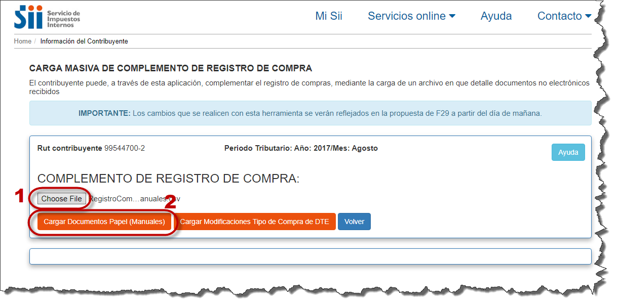 Registro Compras, documentos no electrónicos