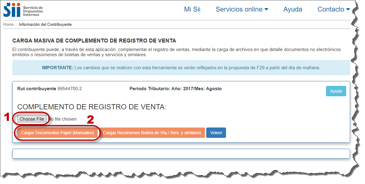 Registro Ventas, documentos no electrónicos