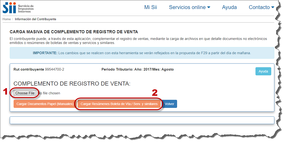 Registro de Ventas, resumen de boletas