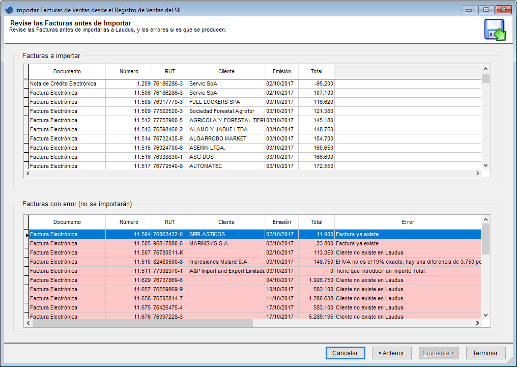 Importar Ventas SII, paso 2